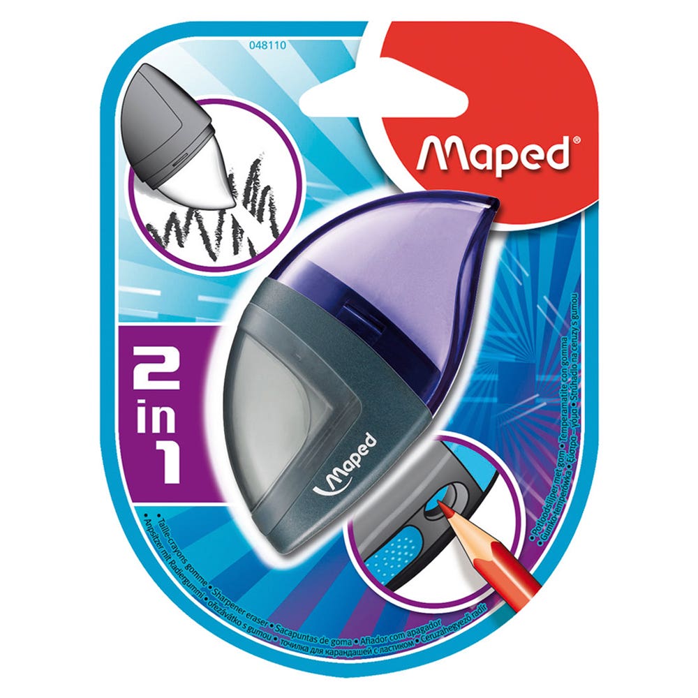 Blister 2 en 1 Sacapuntas con Goma de Borrar Moondo Maped