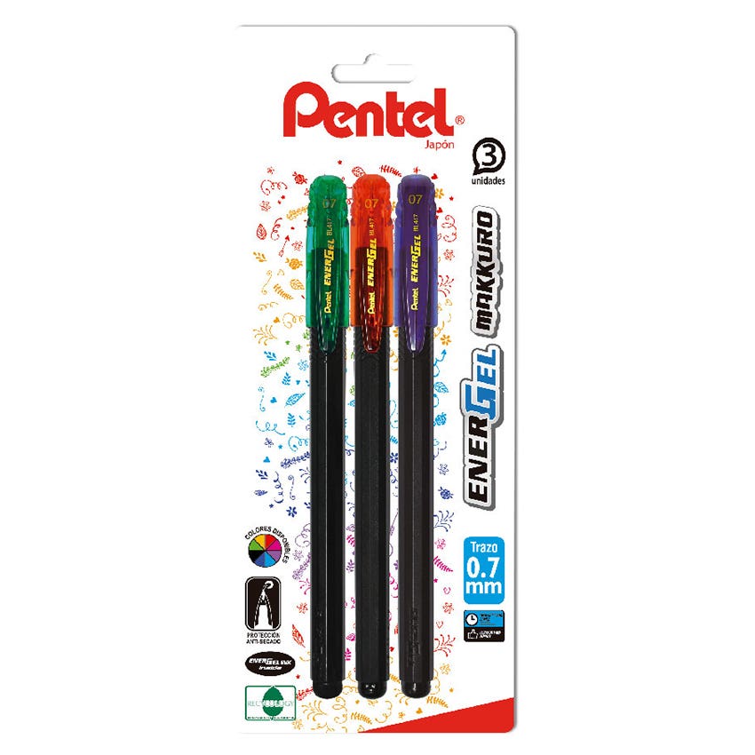 Bl. Roller ENERGEL MAKKURO 0,7 x3 fancy Pentel Nacional Librería