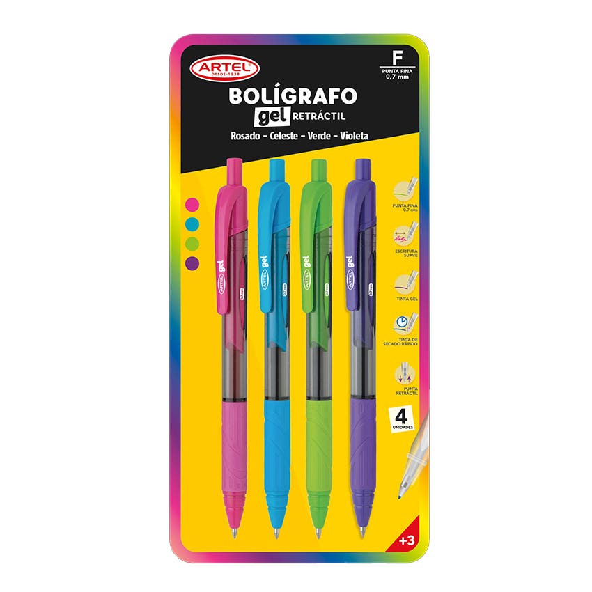 Bl.Boligrafo Gel Retractil Artel 0.7 x 4 Artel Nacional Librería