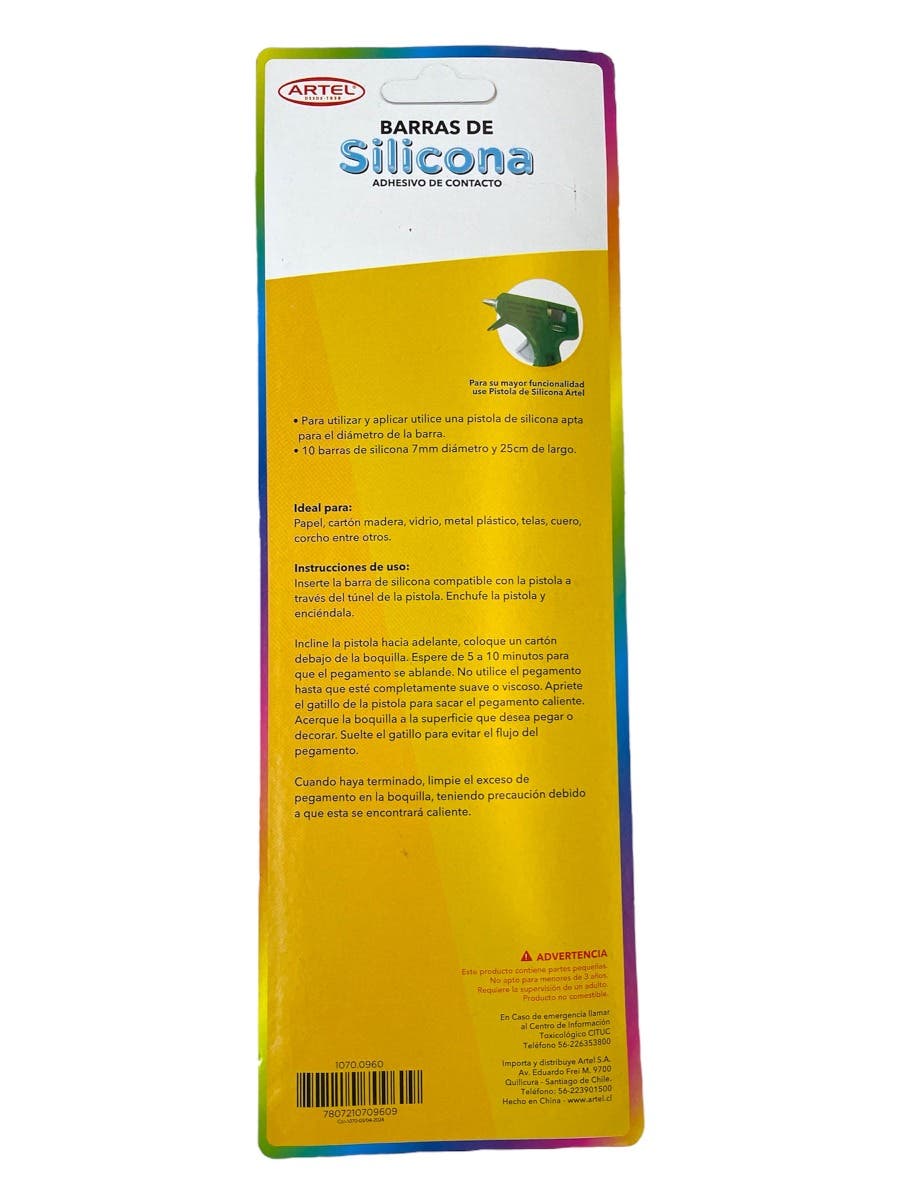 Bolsa 10 Barra silicona 7,5mm Artel Nacional Librería