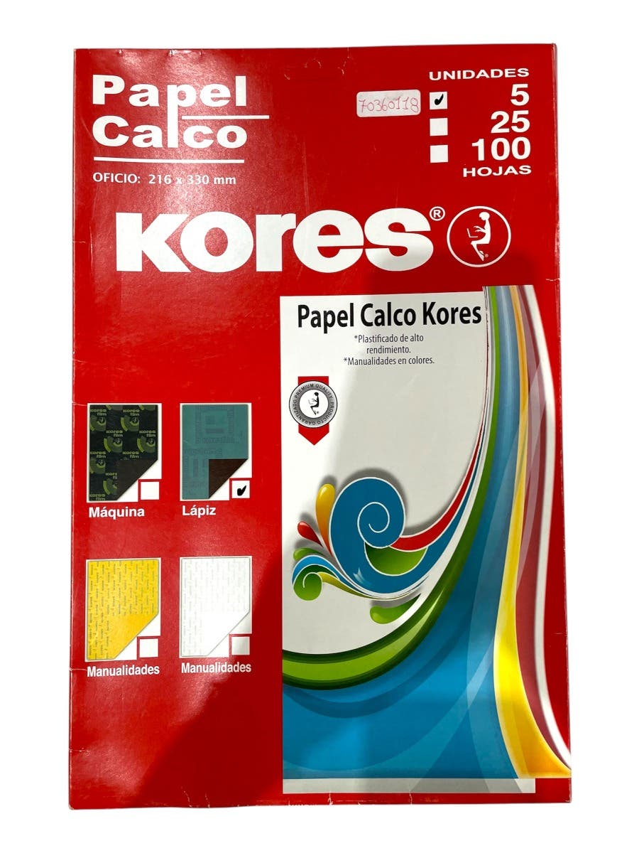 Calco Kores film azul p/lápiz Disp. 5 UN Kores Nacional Librería