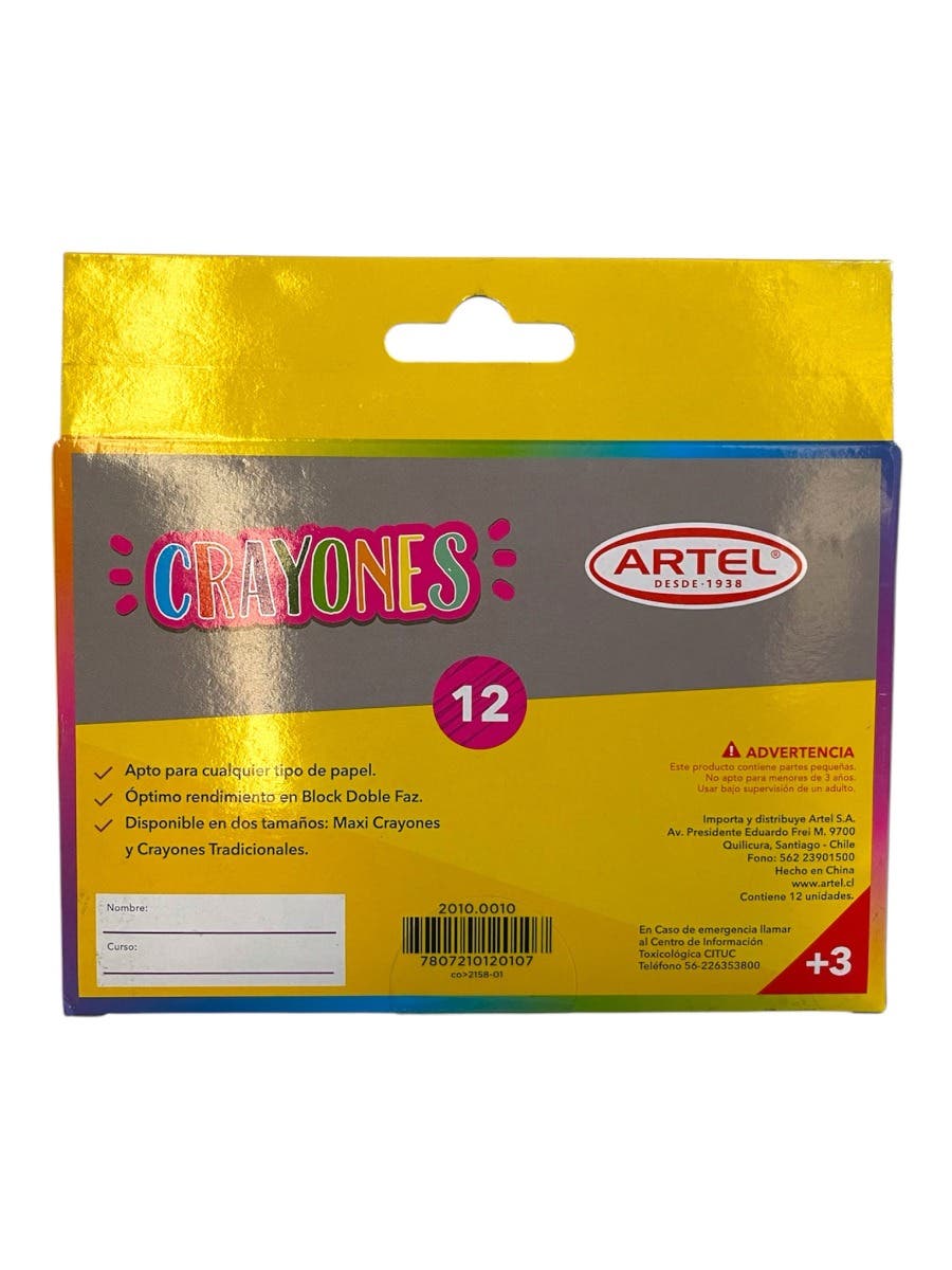 Crayones 12 Colores Artel Artel Nacional Librería