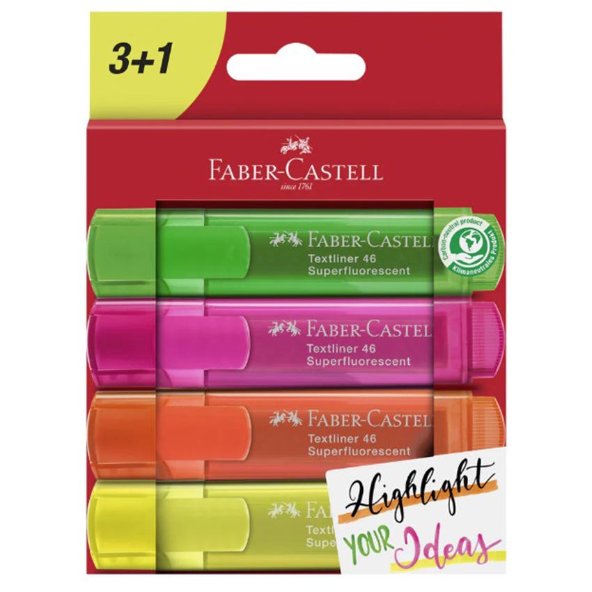 Destacador 46 SuperFluor wallet 4 carton Faber Castell Nacional Librería