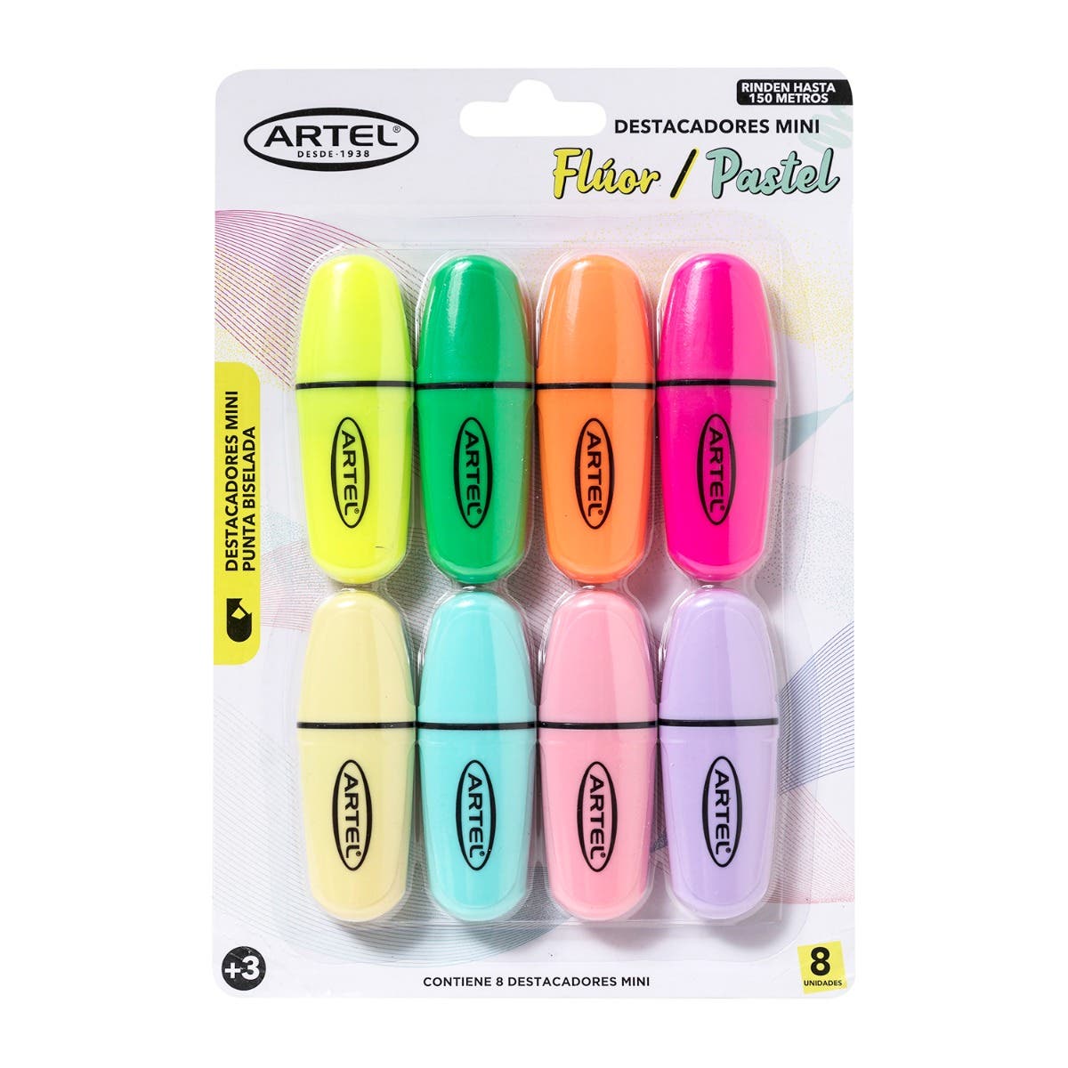 Destacador Mini Pastel + fluor 8 unidade Artel Nacional Librería