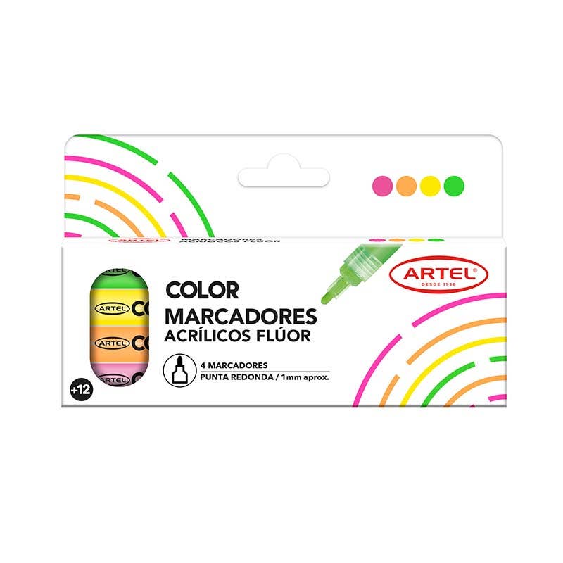 Est. 4 marcadores acrílicos flúor 1mm Artel Nacional Librería