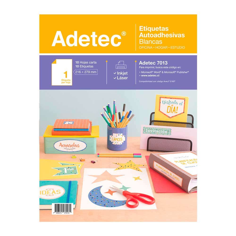 Etiqueta Adhe.Carta Blanca 10Hj 216x279m Adetec Nacional Librería