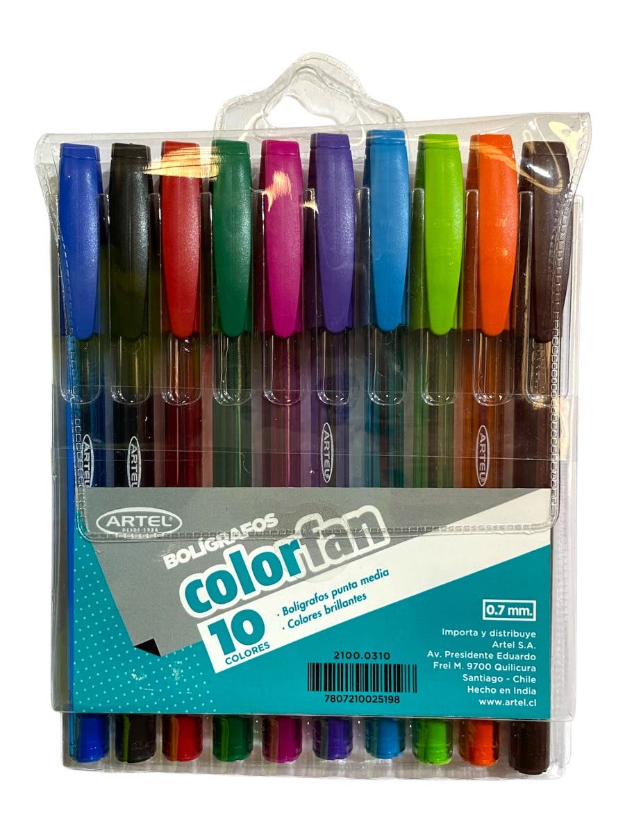 Pack 10 boligrafos Color Fan 2.0 Artel Nacional Librería