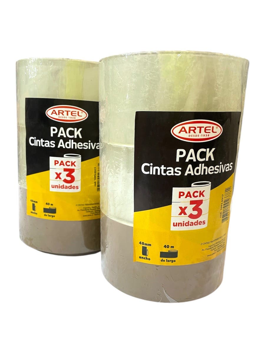 Pack 3 cintas embalar 2 transp,1 café Artel Nacional Librería