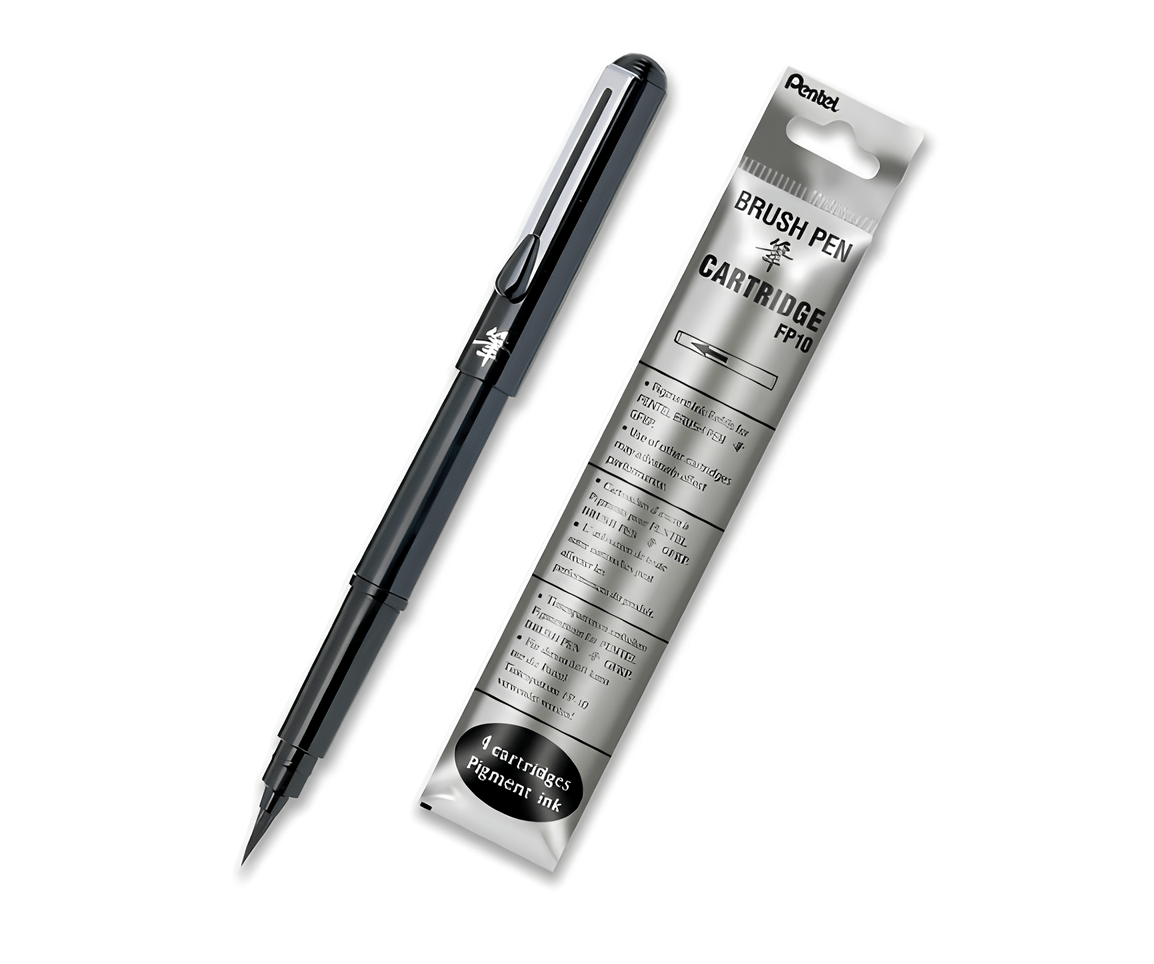 Pluma Pincel Pentel Pint.Negra c/4 rptos Pentel Nacional Librería