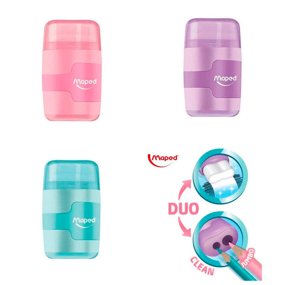 Sacapuntas Doble Con Depósito + Goma Color Pastel Aleatorio Maped Maped Nacional Librería