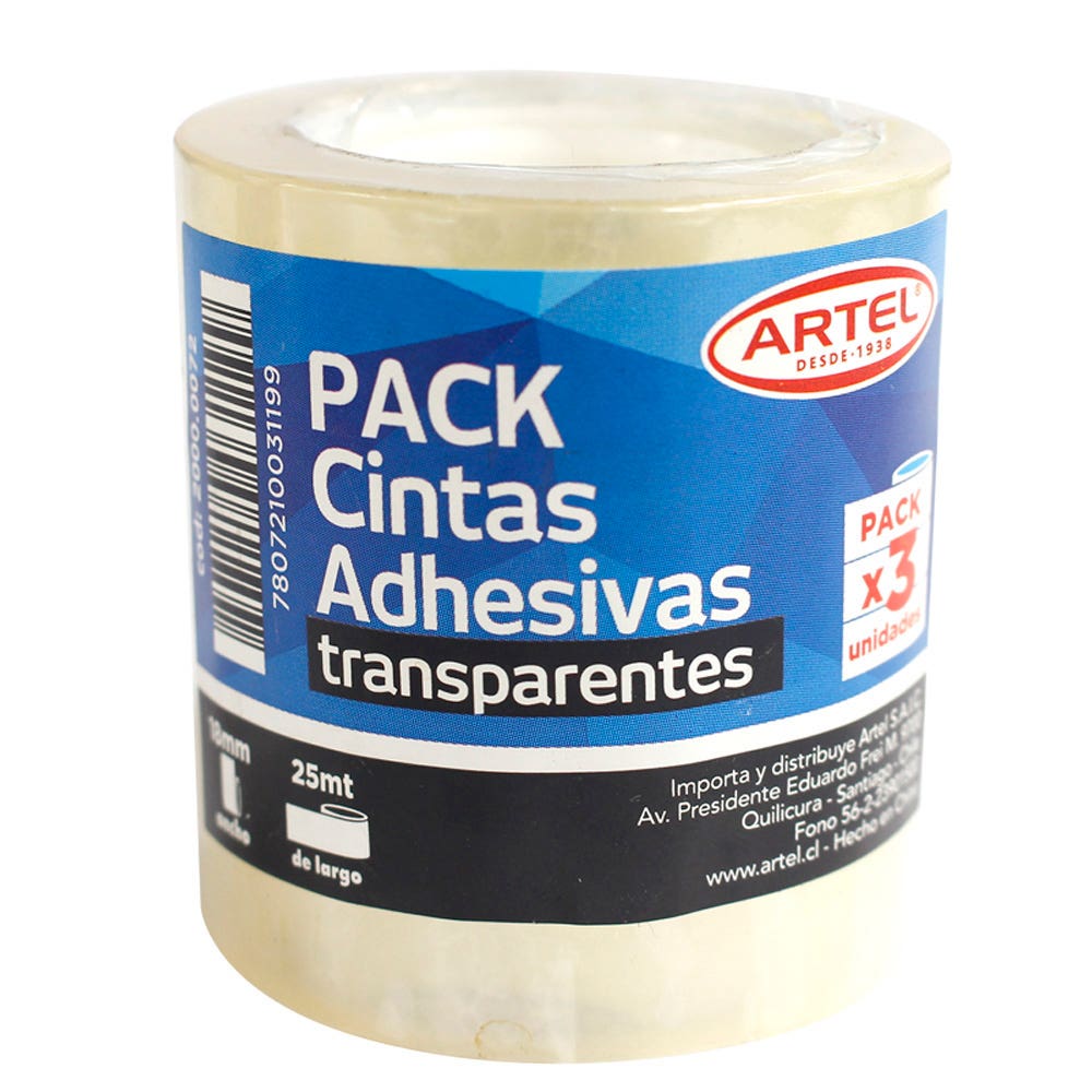 Pack 3 Cintas Adhesivas Artel Transparente 18 Mm