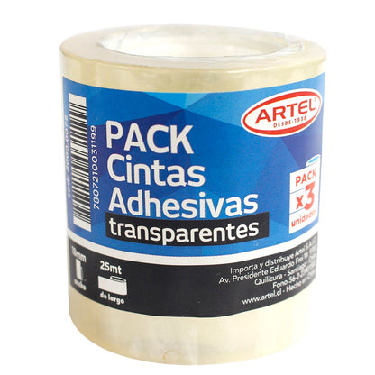 Pack 3 Cintas Adhesivas Artel Transparente 18 Mm
