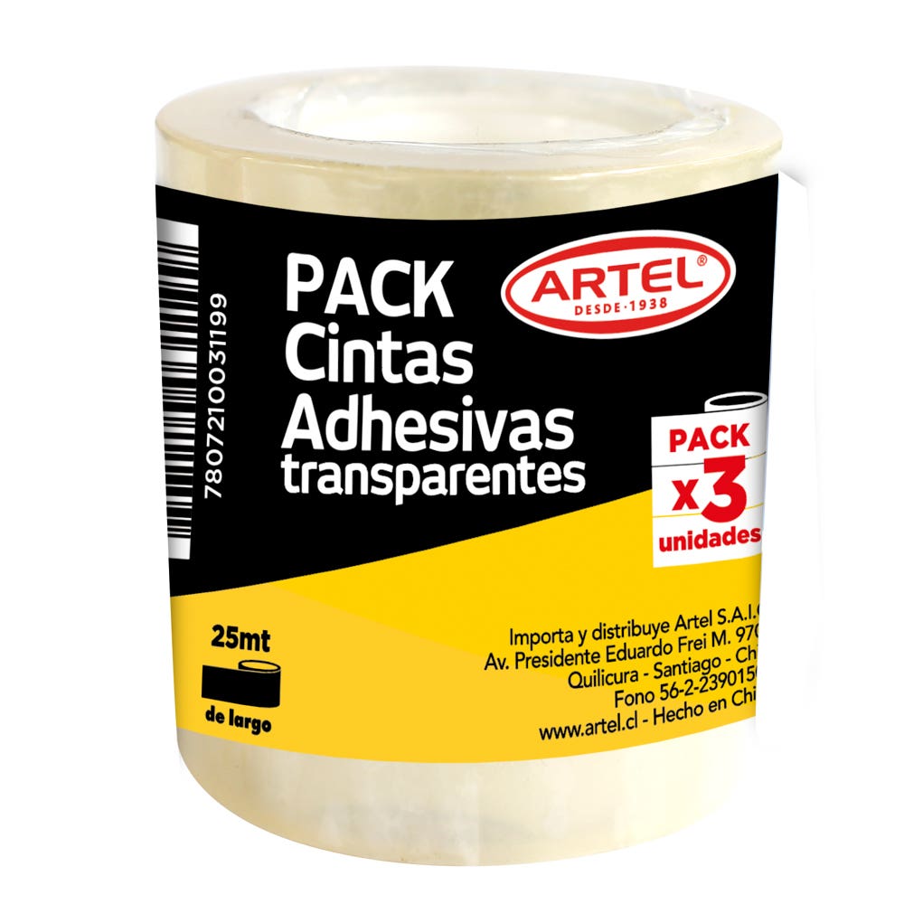 Pack 3 Cintas Adhesivas Artel Transparente 18 Mm