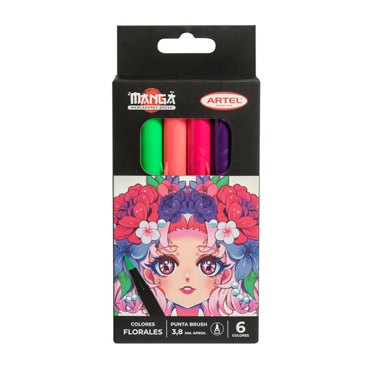 Estuche Marcadores Artel Brush 6 Colores Florales