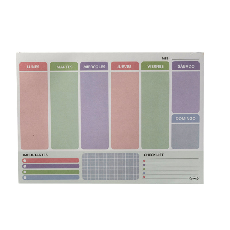 Planificador Semanal Artel Pastel