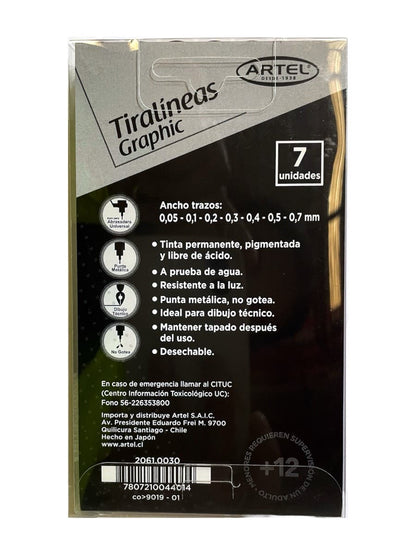 Set con 7 tiralineas todas las medidas