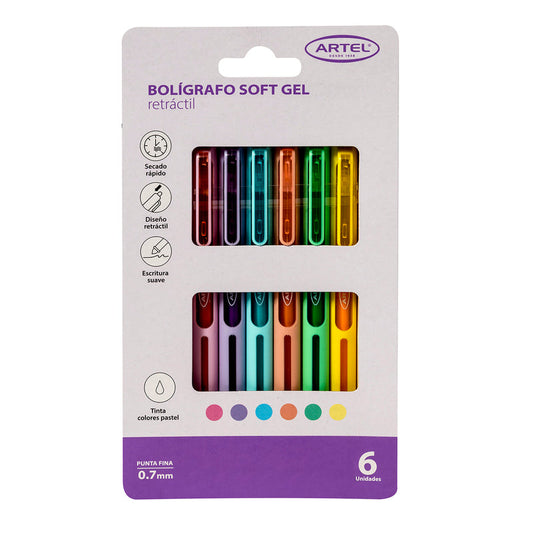 Blíster Bolígrafos Gel Artel 6 Unidades Colores Pastel