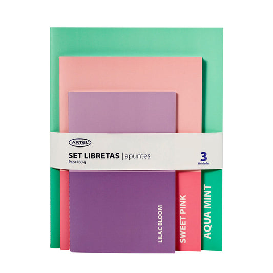 Set De 3 Libretas Artel Pastel