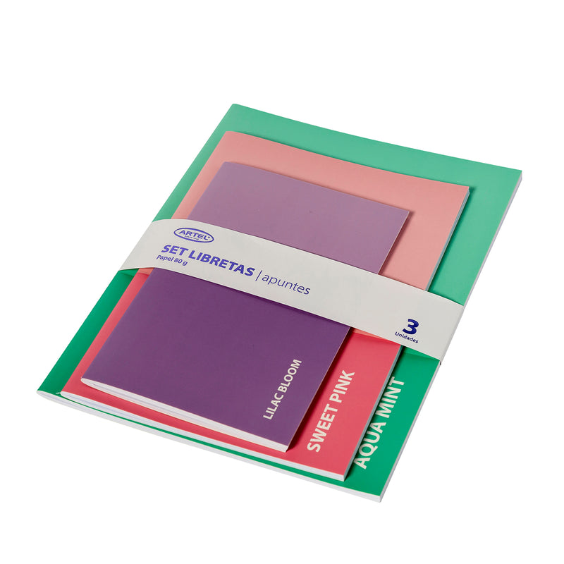 Set De 3 Libretas Artel Pastel