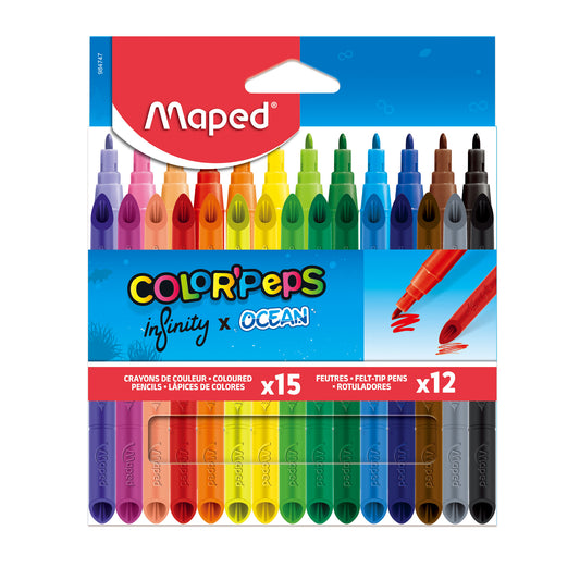 Set Maped Crayones Infinity 15 Unidades + Rotuladores Ocean 12 Unidades