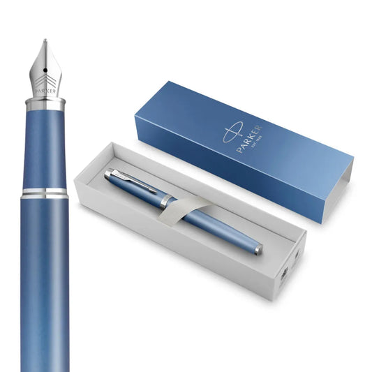 Pluma Parker Im Ritual Azul, Terminaciones Cromadas Con Caja De Regalo