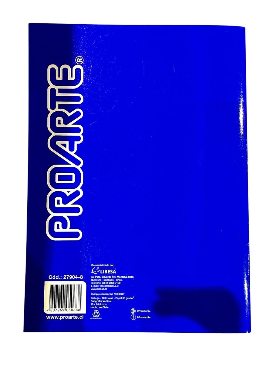 Cuaderno Proarte College Liso 100 Hojas Caligrafia Vertical Proarte Nacional Librería