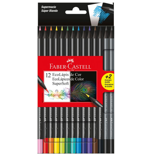 Ecolápices de color SuperSoft 12 + 2 Gra Faber Castell Nacional Librería