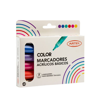 Est. 6 marcadores acrílicos básicos 2mm Artel Nacional Librería