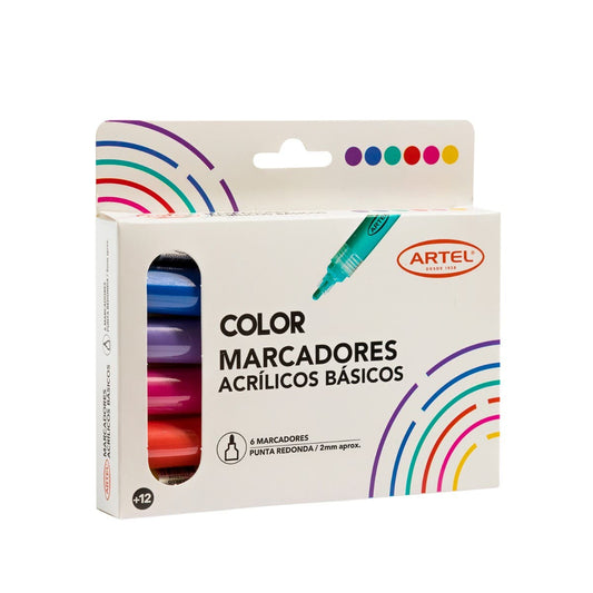Est. 6 marcadores acrílicos básicos 2mm Artel Nacional Librería