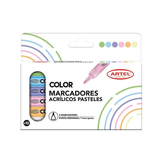 Est. 6 marcadores acrílicos pasteles 1mm Artel Nacional Librería