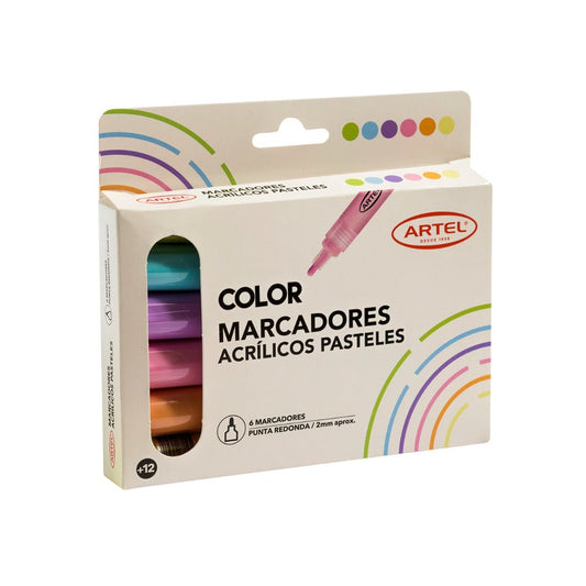 Est. 6 marcadores acrílicos pasteles 2mm Artel Nacional Librería