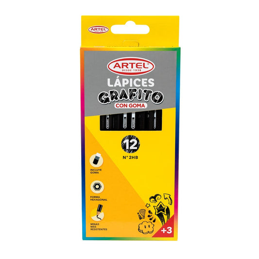 Estuche 12 Lápices Grafito HB Con Goma Artel Artel Nacional Librería