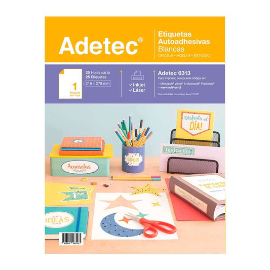 Etiqueta Adhe.Carta Blanca 25Hj 216x279m Adetec Nacional Librería