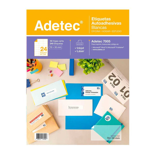 Etiqueta Autoadhesiva Bl.70x35mm 10Hj Adetec Nacional Librería