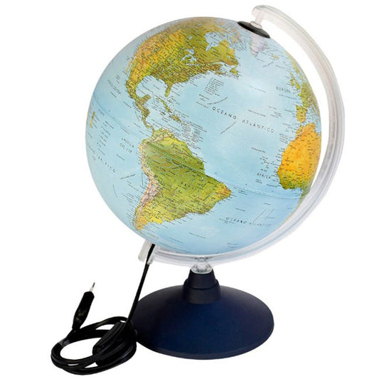 Globo Terráqueo Físico/Político Élite 25 cms con luz Artel Representaciones Nacional Librería