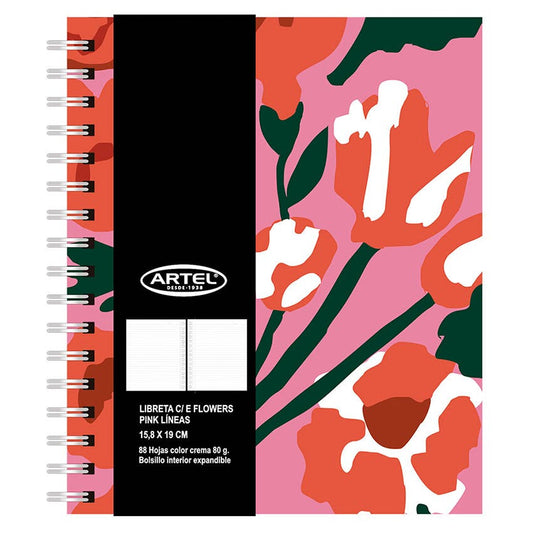 Libreta Artel C/E FlowersPink Lineas 88h Artel Nacional Librería