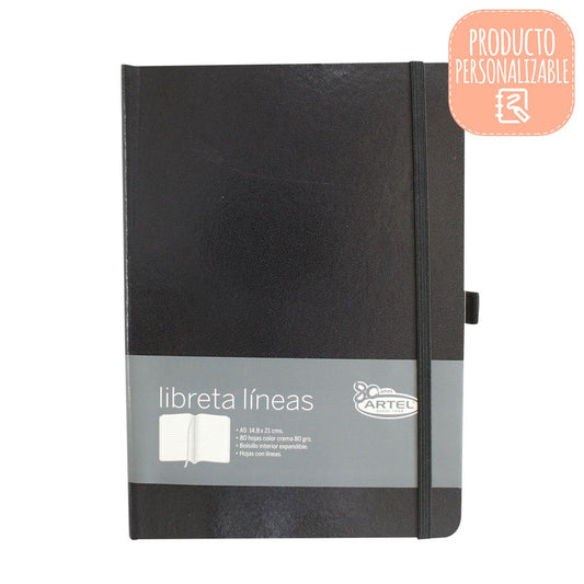 Libreta líneas A5 80 hj tapa negra elást Artel Nacional Librería