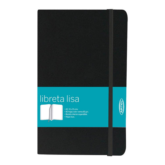 Libreta lisa A5 80 hj tapa negra elást Artel Nacional Librería