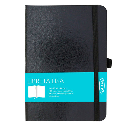 Libreta lisa A6 80 hj tapa negra elást Artel Nacional Librería