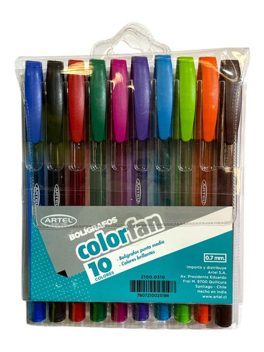 Pack 10 boligrafos Color Fan 2.0 Artel Nacional Librería