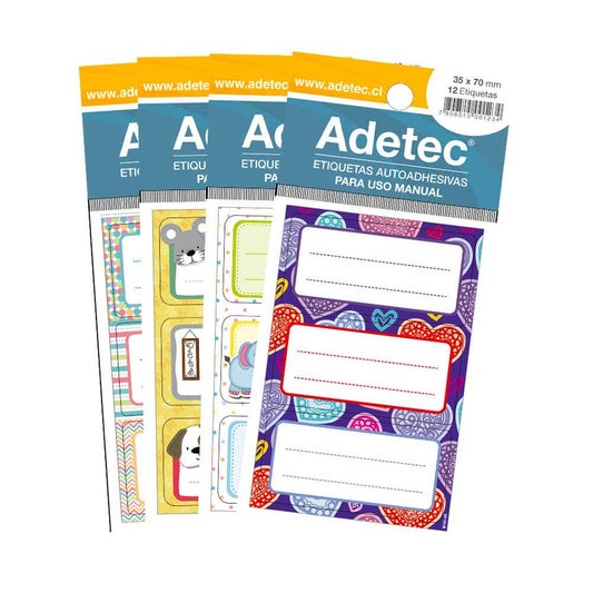 Set 12 Etiquetas Autoadhesiva 35x70mm. Diseño Aleatorio Adetec Adetec Nacional Librería