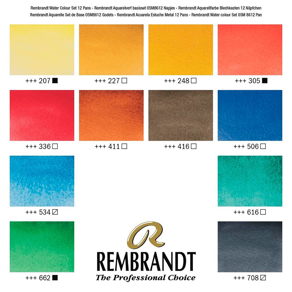 Set Acuarela Rembrandt 12 col pastillas Talens Nacional Librería
