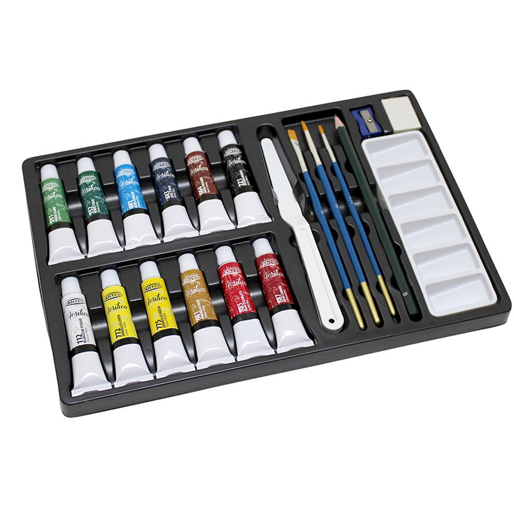 Set pintura acrílica x 12 + 3 pinceles – Nacional Librería