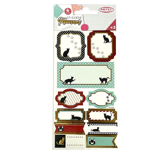Stickers Gato Planner 4 hojas (170X90MM) Artel Nacional Librería