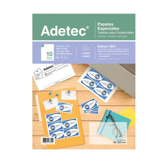 Tarjetas p/Credenc. Carta 88x52mm 10hj Adetec Nacional Librería