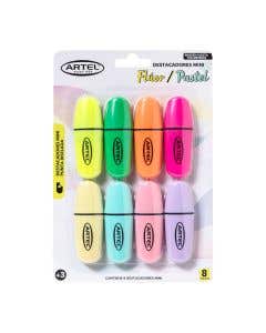 Destacador Mini Pastel + fluor 8 unidade