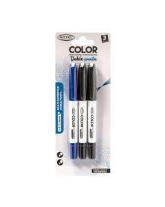 Marcadores Doble Punta 3 Un (2 Negros + 1 Azul)