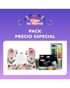 Pack Día de la Madre Acuarela: Block Pintura Acuarela + Estuche Acuarela Pastillas 24 colores