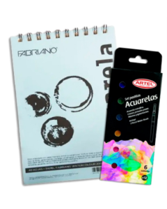 Pack Día de la Madre: Croquera Fabriano  Acuarela + Estuche Acuarela Pastillas 6 Colores Perlados