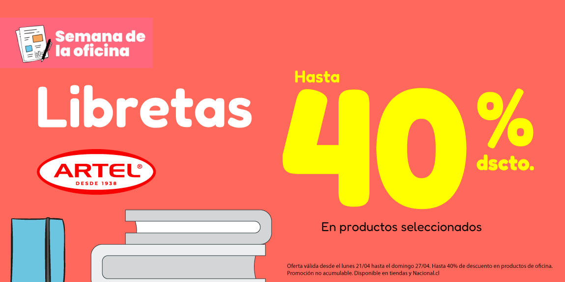 Hasta 40% de Descuento en Libretas Artel